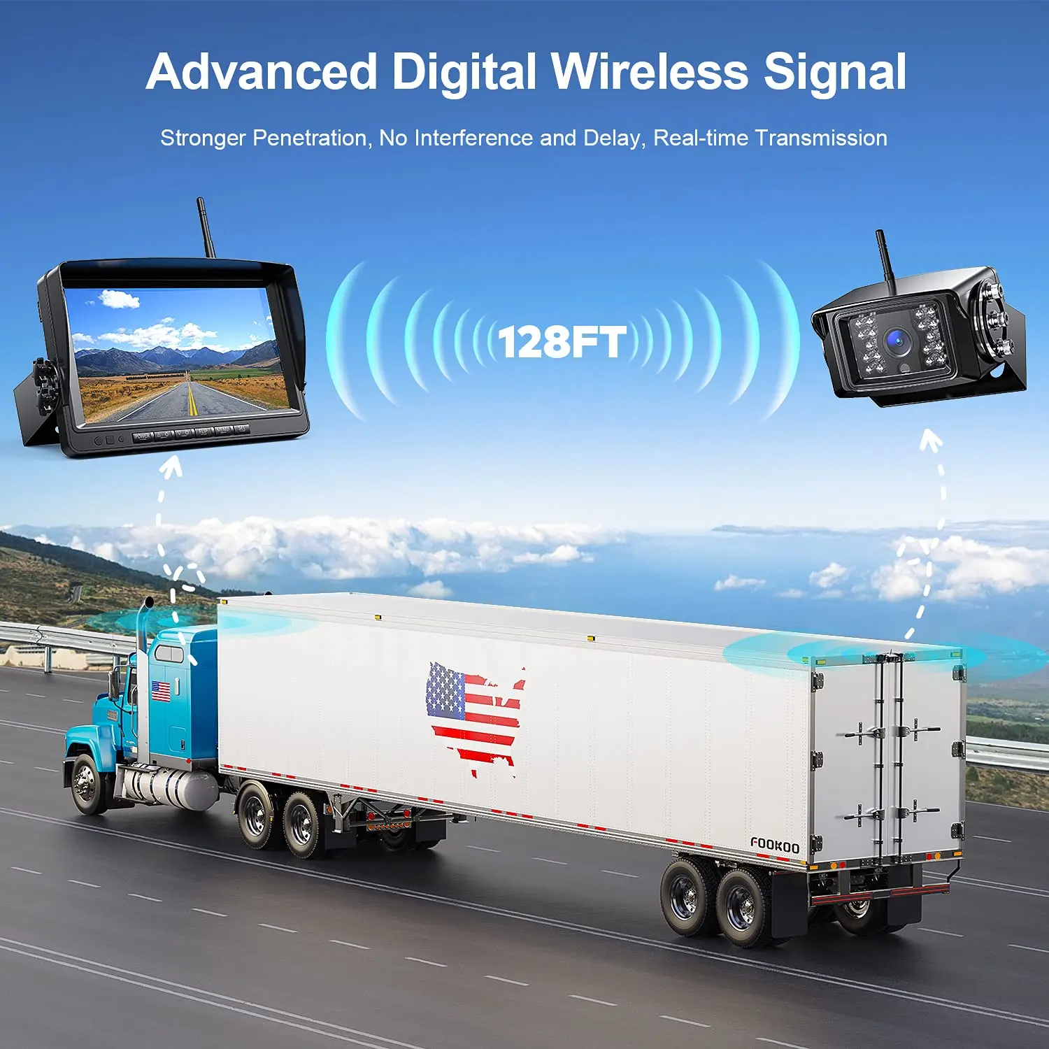 Telecamera di backup wireless 1080P IP68 Impermeabile Monitor a doppio schermo diviso da 9 pollici con linee di parcheggio Registrazione su scheda SD per camion RV