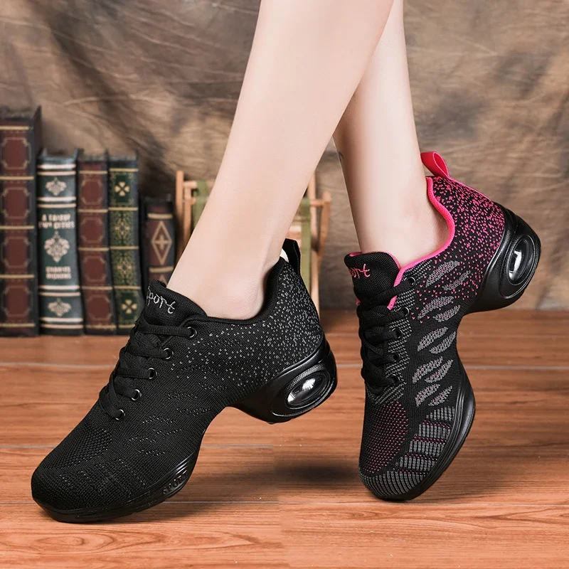 Fashion Woman Modern Dance Shoes Elastic Ladies Jazz Shoes Breathbale Mesh Female Dancing Fitness Sneakers