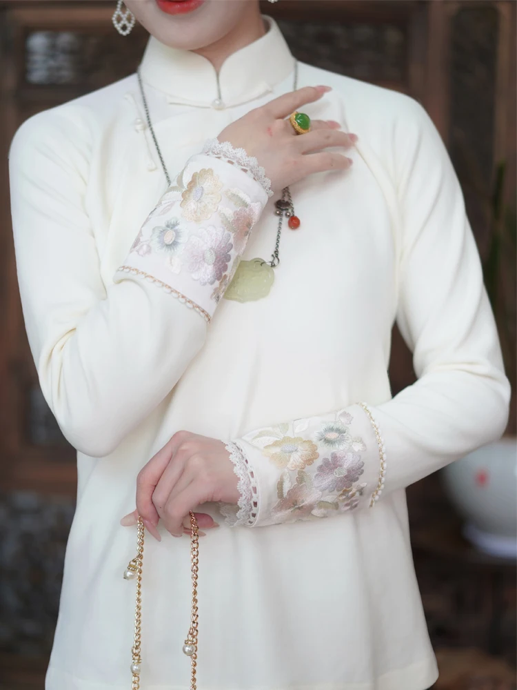 

Thiened Fce Lined Stand Collar T Top for Inner Wear Autumn Winter New Sle Women's Traditional Chinese Co...