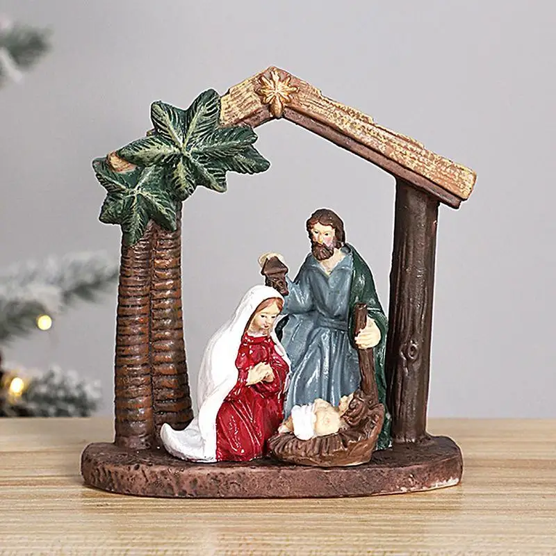 Figuras de Natividad de la Sagrada Familia, estatuilla de resina de escena de pesebre, decoración navideña, adorno de escena de Natividad de Navidad