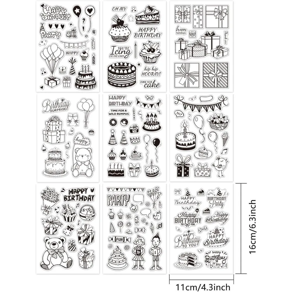 9 Sheets Happy Birthday Silicone Clear Stamps Seal for Card Making Decoration and DIY Scrapbooking