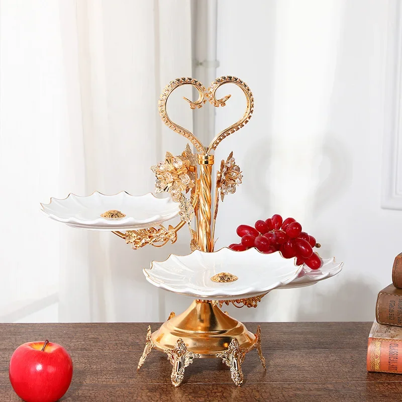 

New light luxury high-end style fruit basket, classical and exquisite three-layer fruit snack fruit tray tabletop decoration