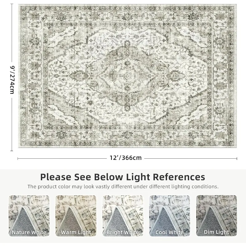 Area Rug 9x12 Rugs for Living Room Distressed Area Rugs, Non Slip Washable Rugs Large Rug for Bedroom Dining Room Office