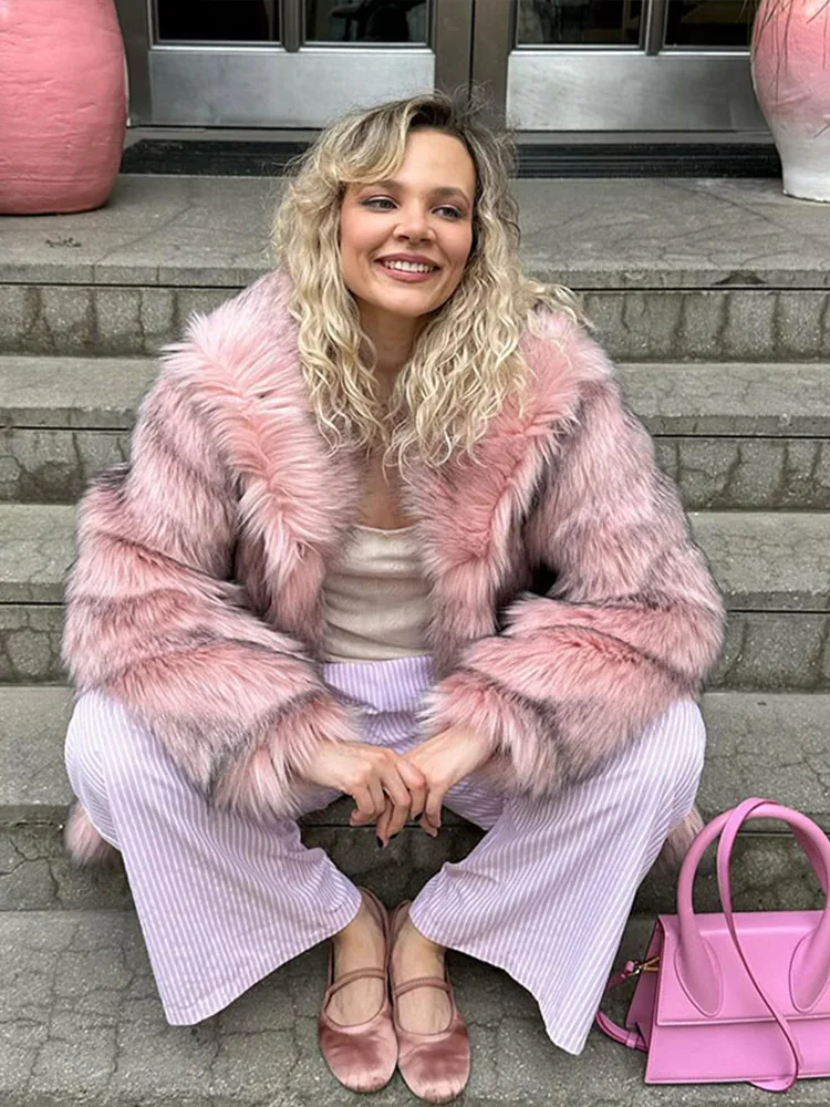 ZADORIN หรูหราฤดูหนาวเสื้อขนสัตว์ผู้หญิง Plush ยาว Faux Fur Coat Lapel ปุยสีชมพูขนสัตว์แจ็คเก็ตผู้หญิงขนสัตว์ Faux Coat หลวม Outerwear
