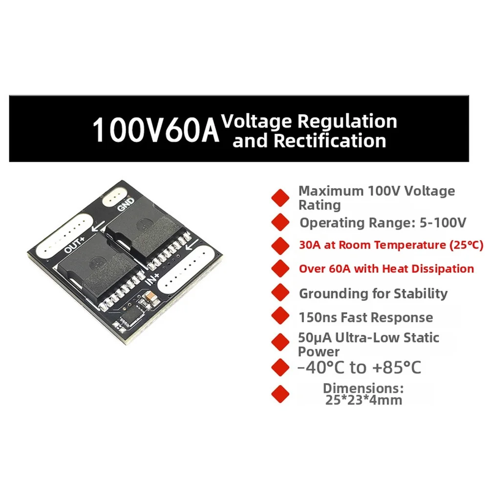 100V 60A For ideal Diode Module for Solar DC Power Routing with Fast Response Time and Stable Performance at 60A Load