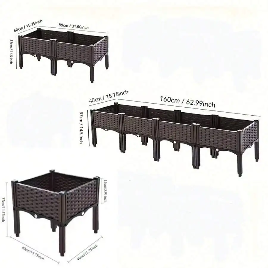 LEO IRIS Garden Planting Box With Drainage System And Drainage Holes, Traditional Black Woven Plastic Container, Suitable For Balconies, Outdoor Gardening, Vegetables, Flowers, Lawns, With A Sturdy And Lightweight Structure.