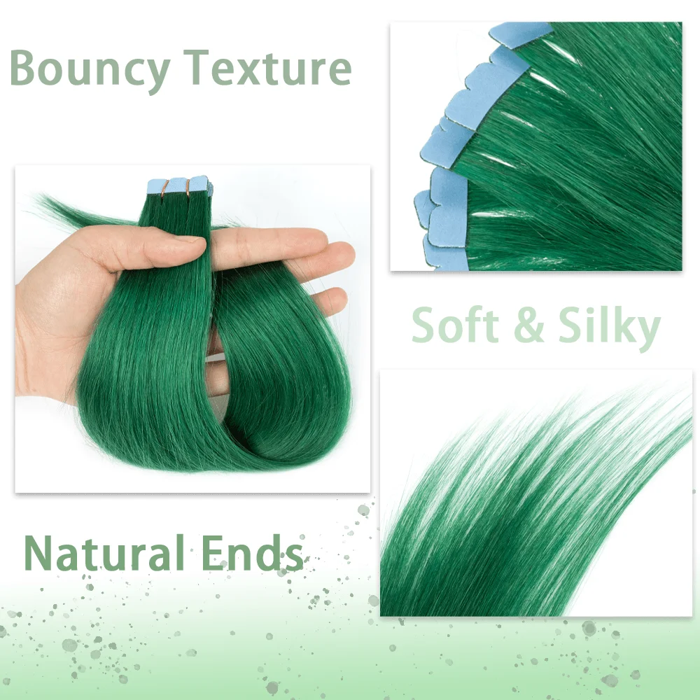 شريط أخضر صغير في وصلات الشعر البشري 12-20 بوصة مايكرو الشريط الشعر سلس لاصق خصلات شعر للحفلات التنكرية #5