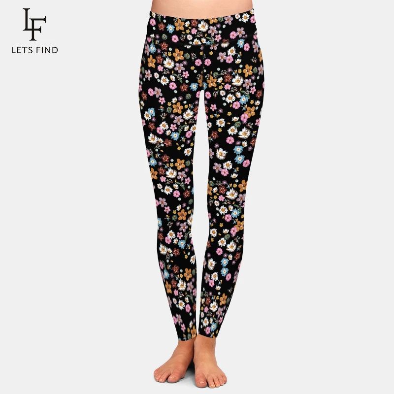 LETSFIND-3D pequena margarida impressão leggings elásticas das mulheres, calças de estiramento completo da menina, cintura alta, fitness, nova chegada