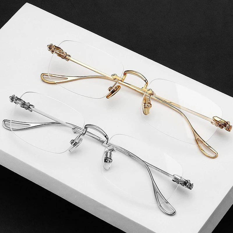 Fashion Rimless Reading Glasses Men Luxury Presbyopic Glasses Anti Blue Light Blocking Eyewear Flexible Frameless Eyeglasses