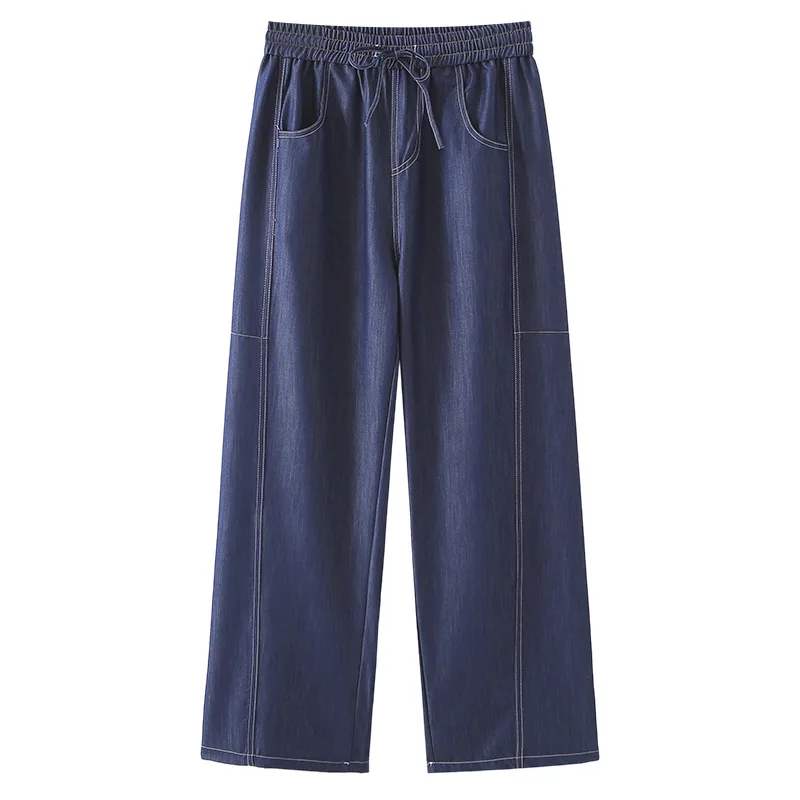 

100 кг новые летние прямые джинсы повседневные тонкие шнурки яркая линия лиоцелловая джинсовая одежда больших размеров женские длинные брюки 2518