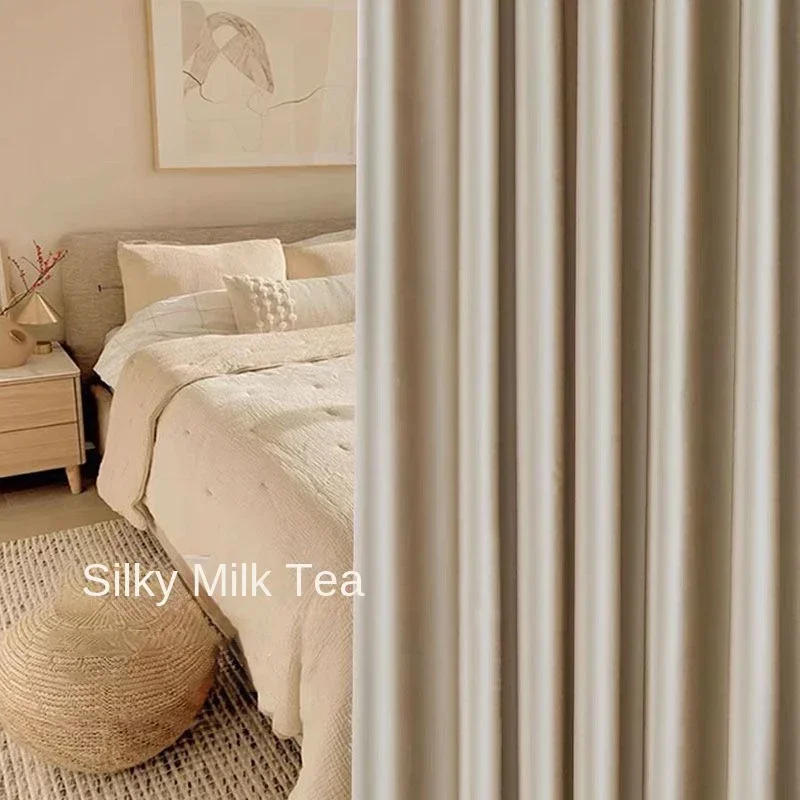 

Milk Brown Bedroom Blackout Thick Curtains Home Balcony Soundproofing Hook Type Curtain Sun Protection Heat Insulation Drapes