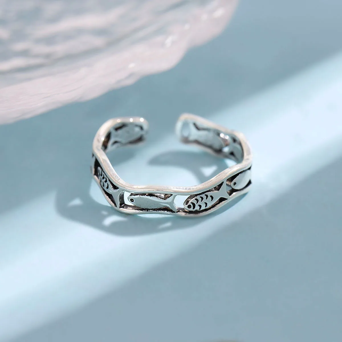 Women's Retro 925 Sterling Silver Twist Fish Opening Ring