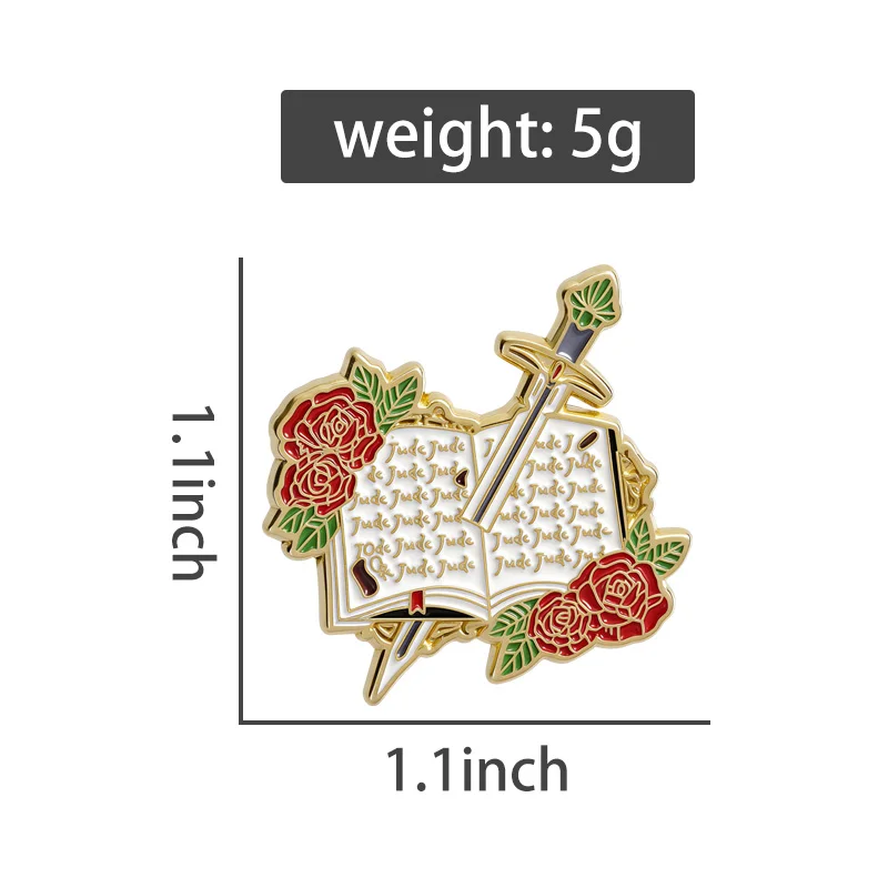 Fantasy Themed Book Enamel Pins Bookish Floral Sword Brooches Lapel Badges Vintage-Inspired Jewelry Gift for Reader Friends