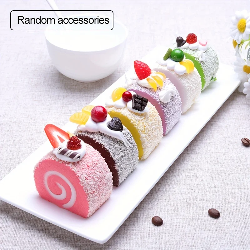 6PCS Simulation Cake Food Model Fake Cake Dessert Artificial Faux Swiss Rolls Home Kitchen Decoration Display Photography Props