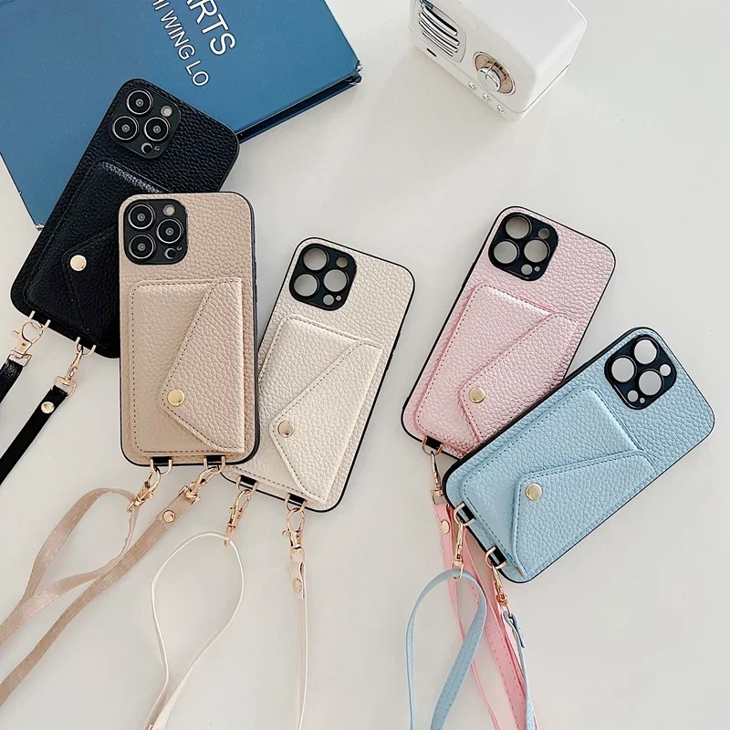 Crossbody Strap Leather Phone Case for IPhone 12 Mini 16E 17 Air 16 15 Plus 17 14 13 11 Pro Max Wallet with Card Holder Cover