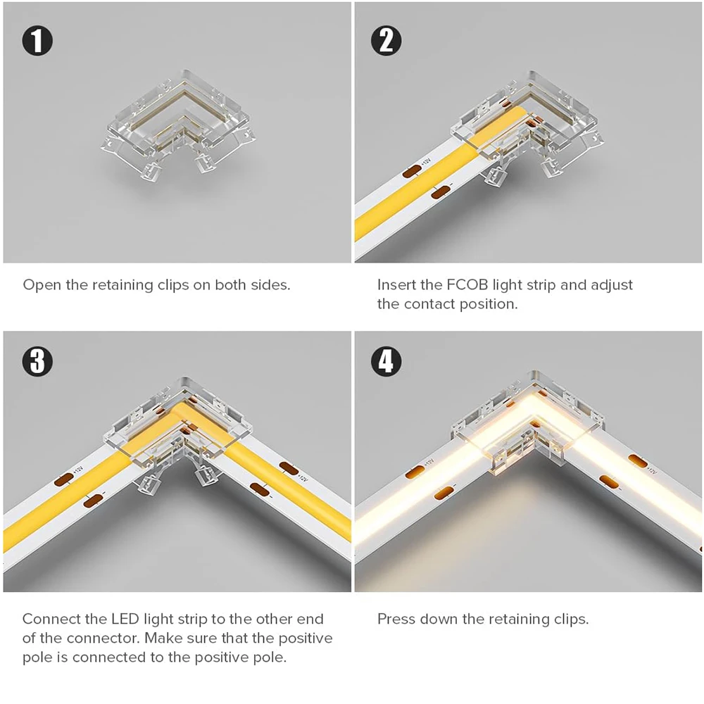 8 مللي متر 2Pin COB موصل 10 قطعة L-شكل الزاوية موصل شفاف Gapless LED الشريط موصلات الضوء لا منطقة داكنة لشريط COB