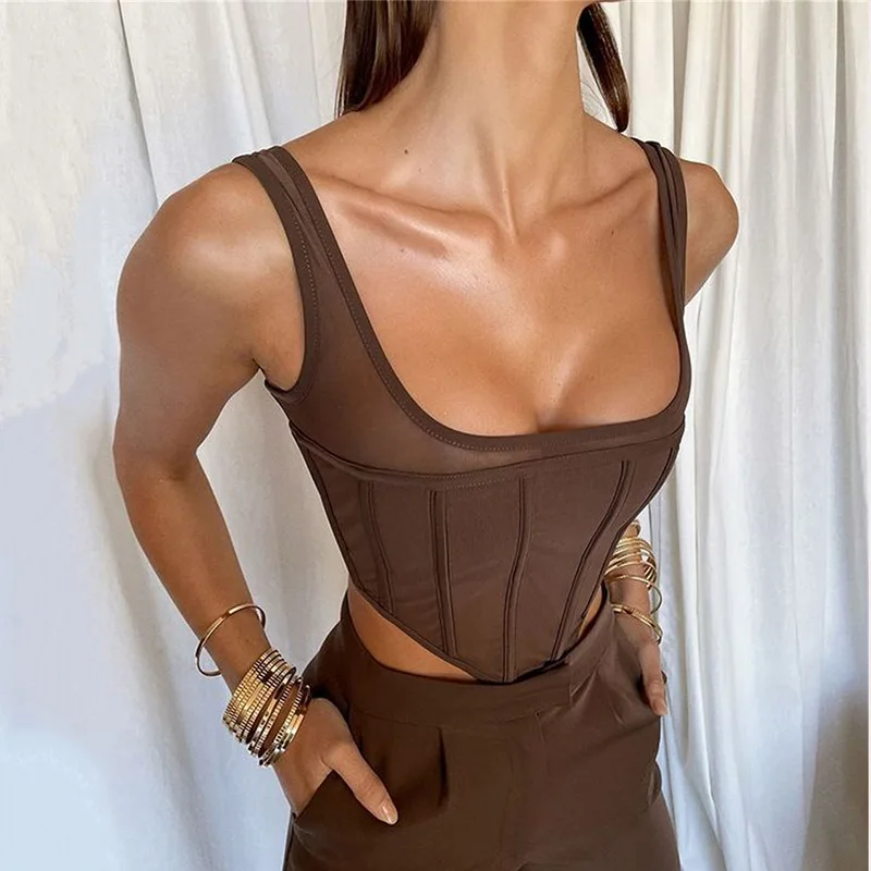 Ins2021 Autumn New Crop Top Sexy Hot Girl Sheer Double Layer T-Shirt Strap Vest For Women
