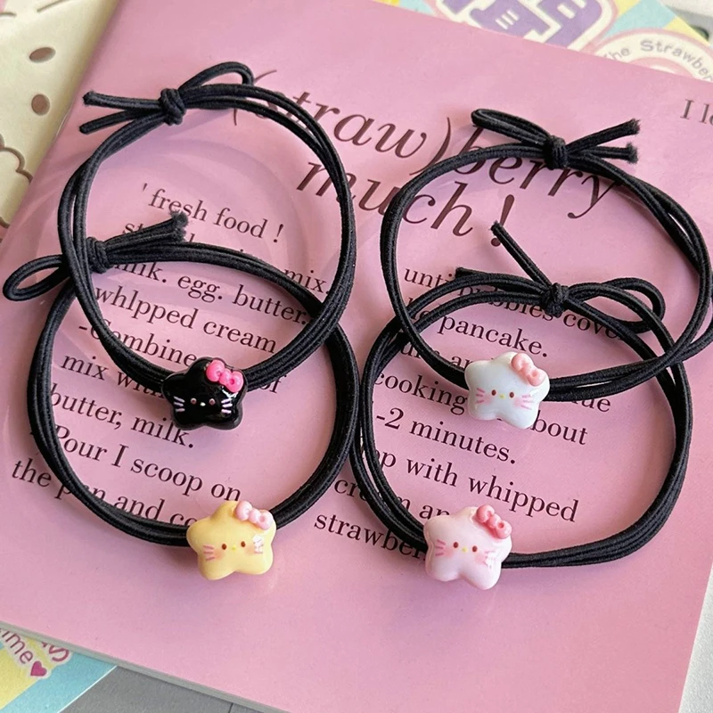 Kawaii Cartoon Mini Pentagram KT Cat Scrunchie Cute Sweet Anime Hair Rope Rubber Band For Women Girls Fashion Headdress Gifts