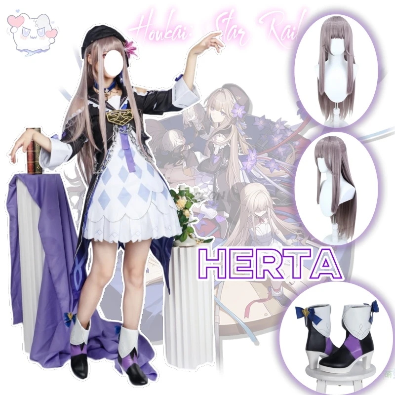 Herta Anime Game Honkai: Star Rail Cosplay Costume Clothes Wig Shoes Uniform Cosplay Genius Society Halloween Party Woman Set