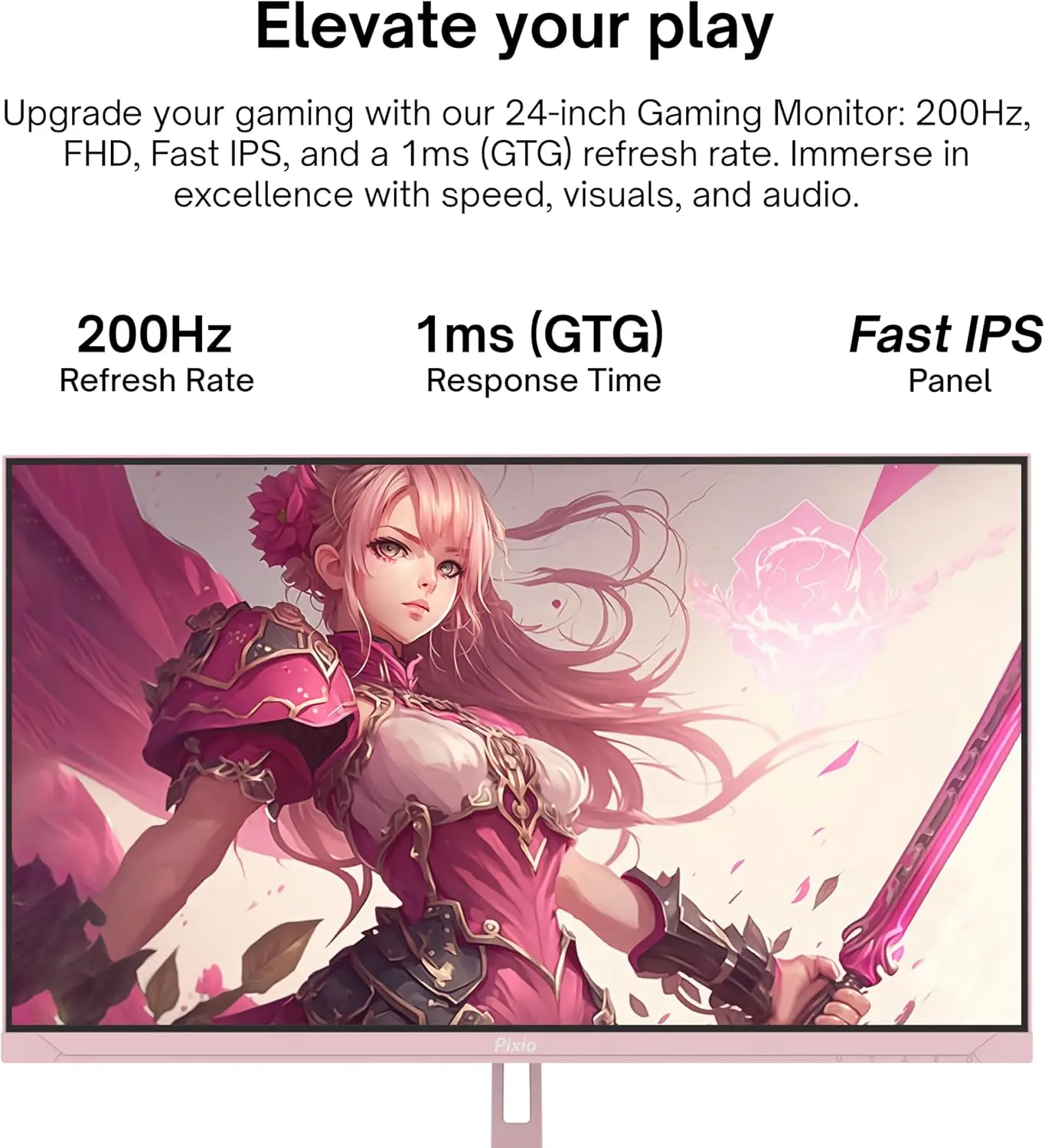 PX248 Wave Pink 24 inch 200Hz Refresh Rate FHD 1080p Resolution Fast IPS Panel 1ms GTG Response Time Built-in Speakers Gaming
