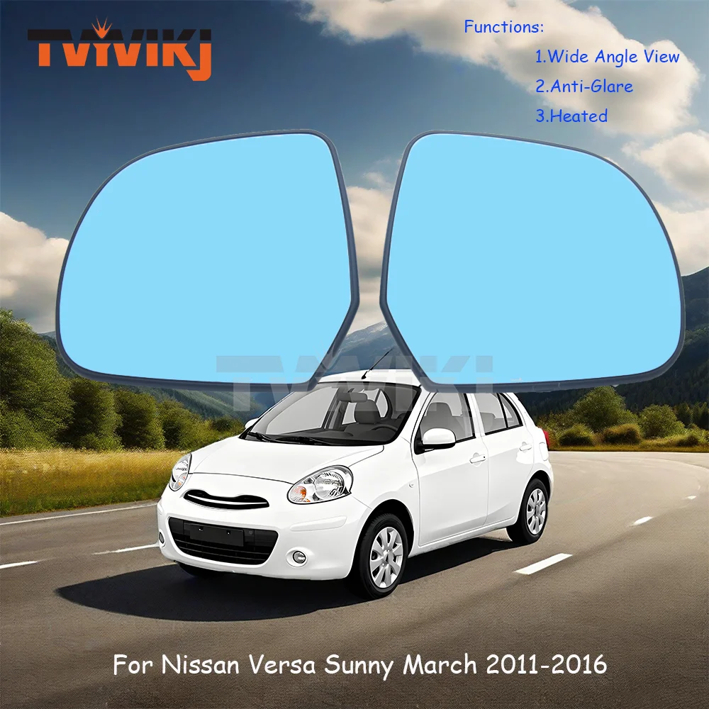 Espelho Retrovisor Lateral para Nissan Versa Ensolarado Março 2011-2016, Lente de Vidro Azul, Vista Grande Angular, Anti Reflexo Espelhos de Carro, Asa, 1 Par