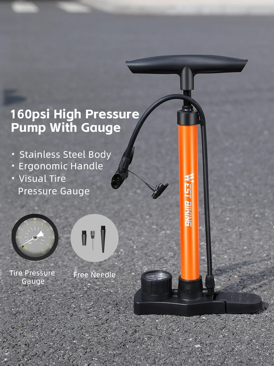 AliExpress West Biking WEST BIKING 160 PSI Bicycle Pump With Gauge Schrader Presta Valve Bike Pump Motorcycle Ball Tire Inflation Pump Bike Accessories