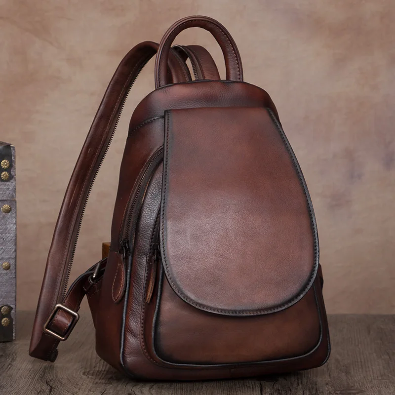 Vintage Genuine Leather Women\'s Backpack Female Cowhide Shoulder Bag Small Backpacks Ladies Schoolbags 2020 New Cow Leather Soft