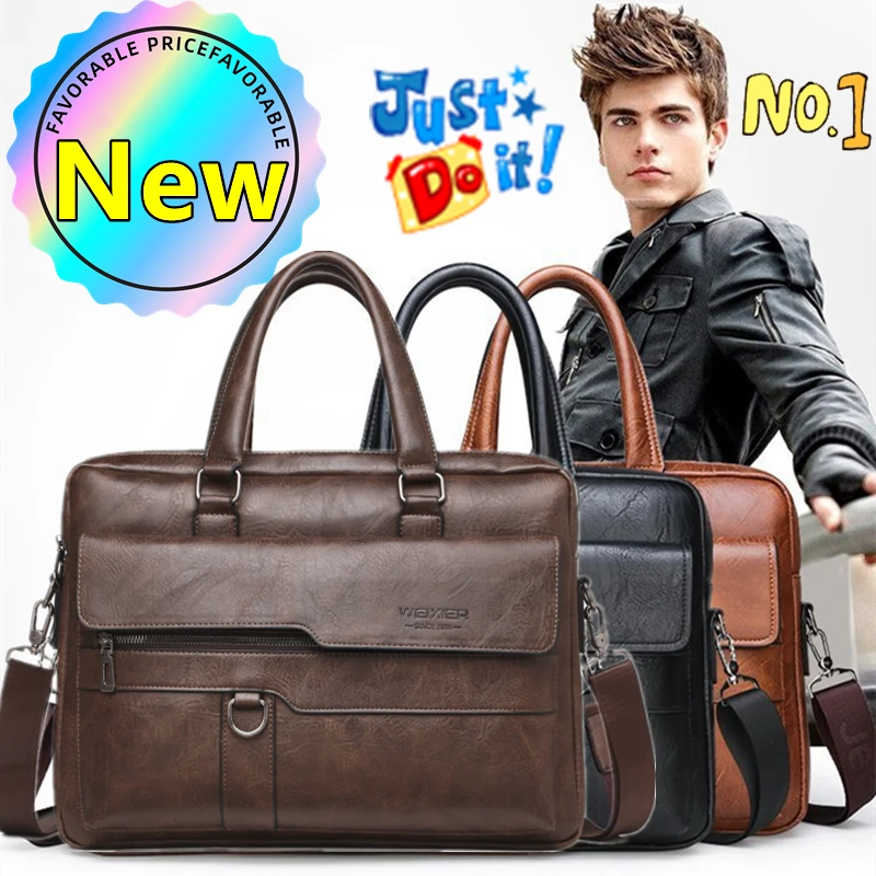 Neue Herren Aktentasche Tasche hochwertige Business berühmte Marke Pu Leder Schulter Umhängetaschen Büro Handtasche 14-Zoll-Laptoptasche