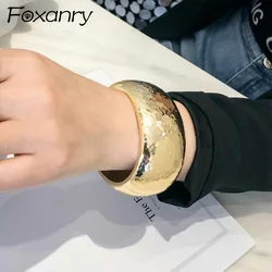 Foxanry Silver Color Classic Wide Bracelets For Women Couples Minimalist Fashion Hip Hop Handmade Party Jewelry Accessories Gift