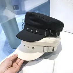 Women Beret Hat Stylish Women's Extended Brim Beret Hat with Star Decor Adjustable Newsboy Hat for Outdoor Streetwear Fashion