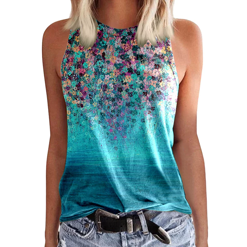 New Butterfly Floral 3D Print Tank Tops Women Retro Streetwear Y2k Oversized O-Neck Vest Off Shoulder Sleeveless Woman Camisole