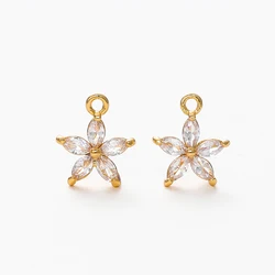 10*11MM 18K Gold Color Brass with Zircon Flowers Charms Pendants Jewelry Making Supplies Diy Necklaces Findings Accessories