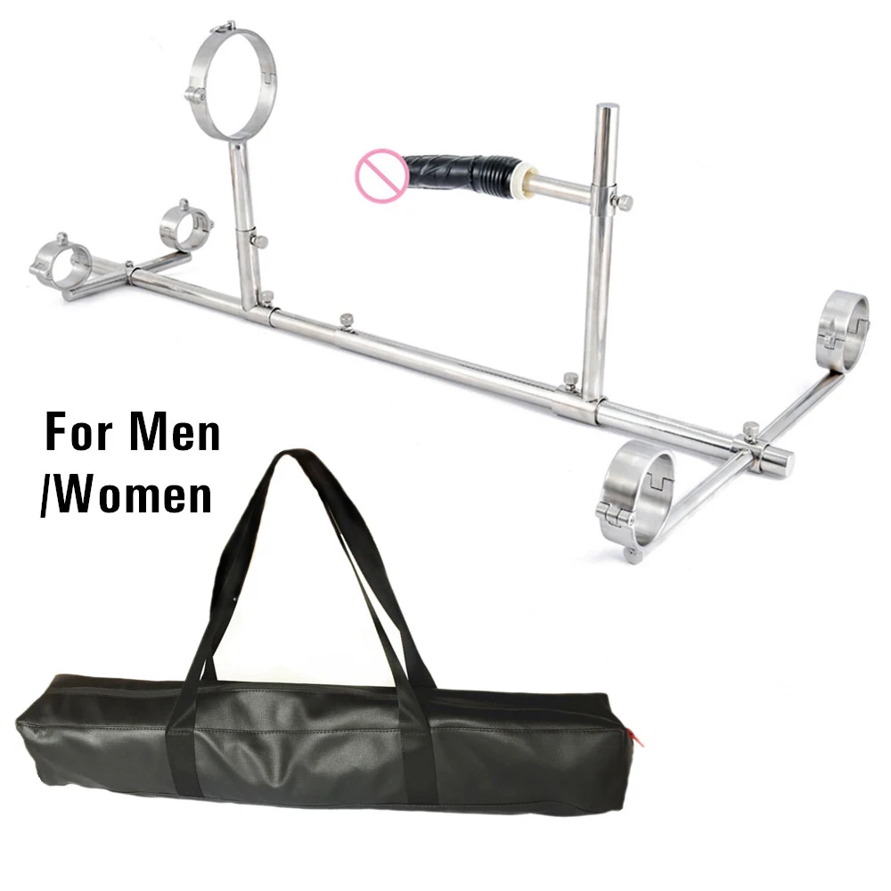 Stainless Steel BDSM Bondage Locking Kneeling Frame Handcuffs Collar Set Dildo Anal Plug Dog Slave Sex Toy Tool For Men Gay