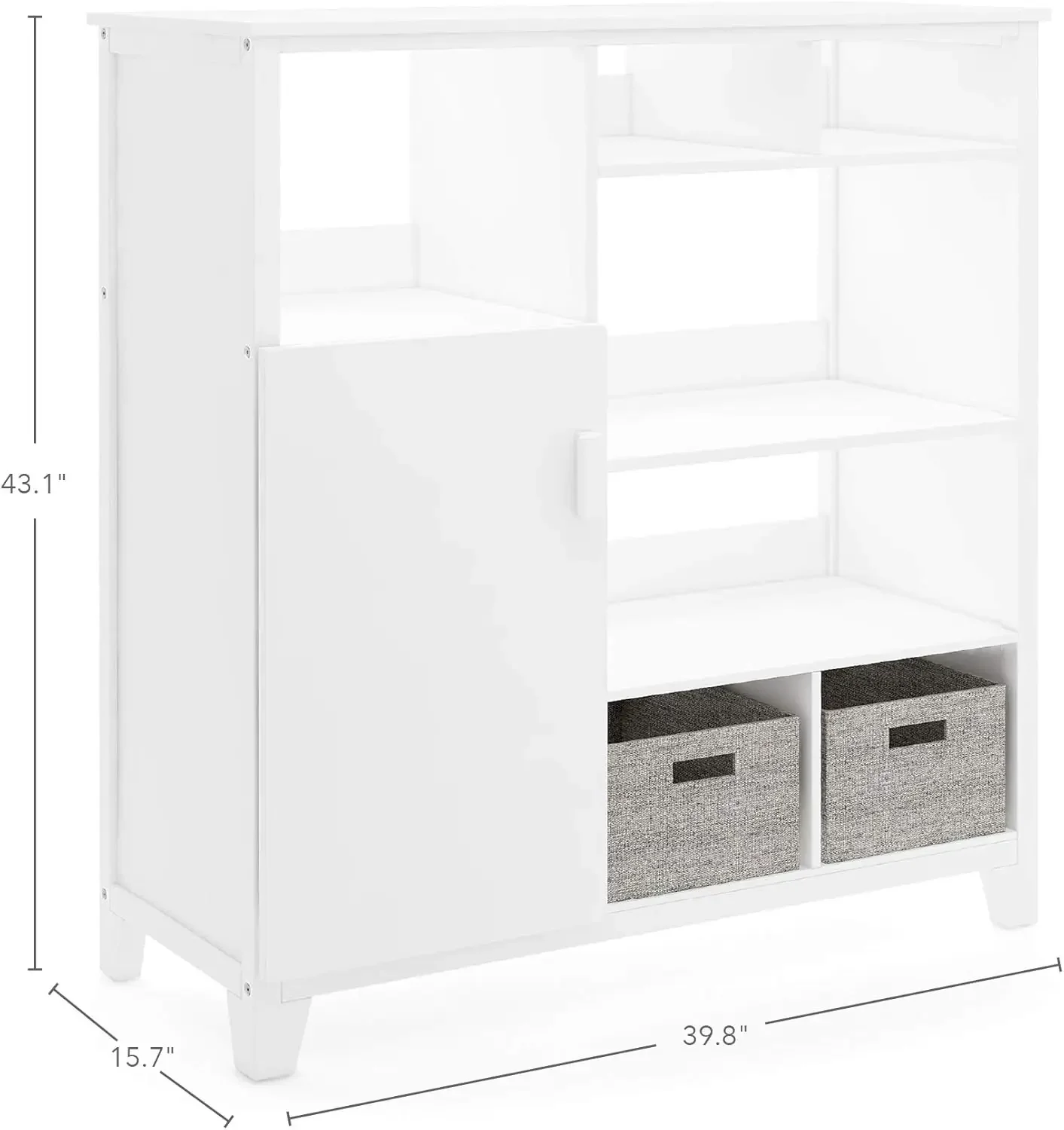 43 Inch Wooden Cubby Storage Organizer Bookcase with Fabric Bins for Bedroom and Playroom