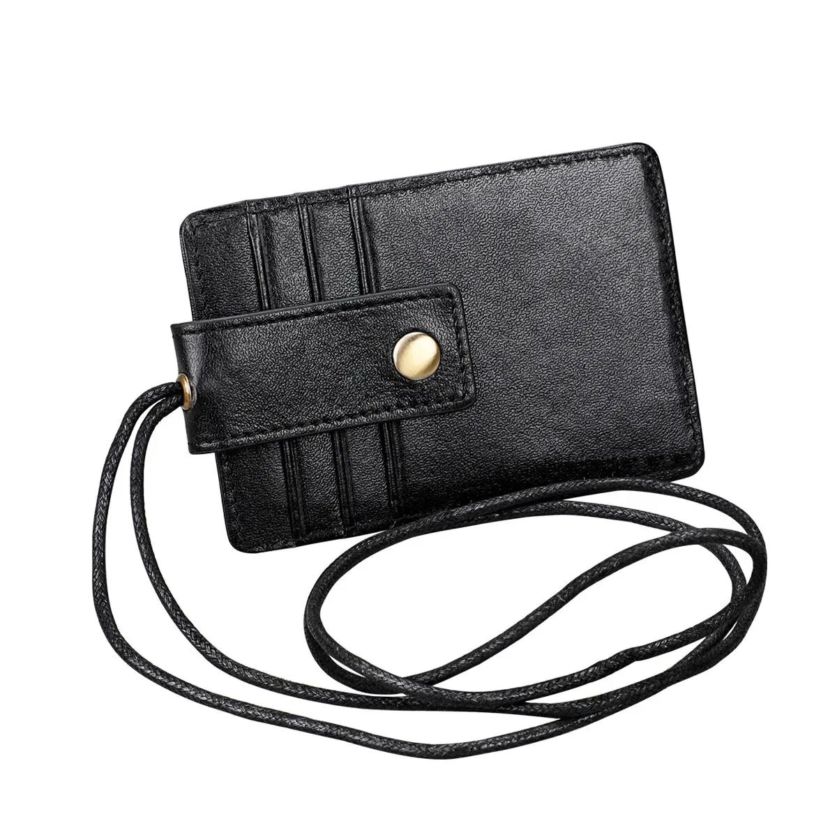 Real Leather Badge ID Card Holder RFID Protected Credit Card Pouch with Lanyard Staff Student Reporter Work Card Case Holder