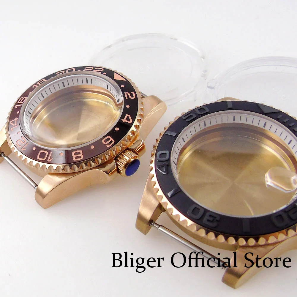 

BLIGER Rose Gold Watch Case fit NH35A NH36A PT5000 ST2130 ETA2824 White Chapter Ring Domed Glass Rotating Bezel