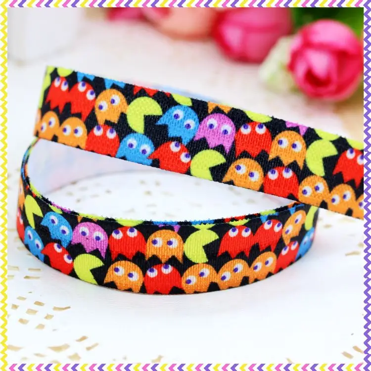 DHK 5/8\'\' 5yards Fold Over Elastic FOE Bang Car Game Printed Headband Headwear Hair Band Diy Decoration OEM Wholesale C370