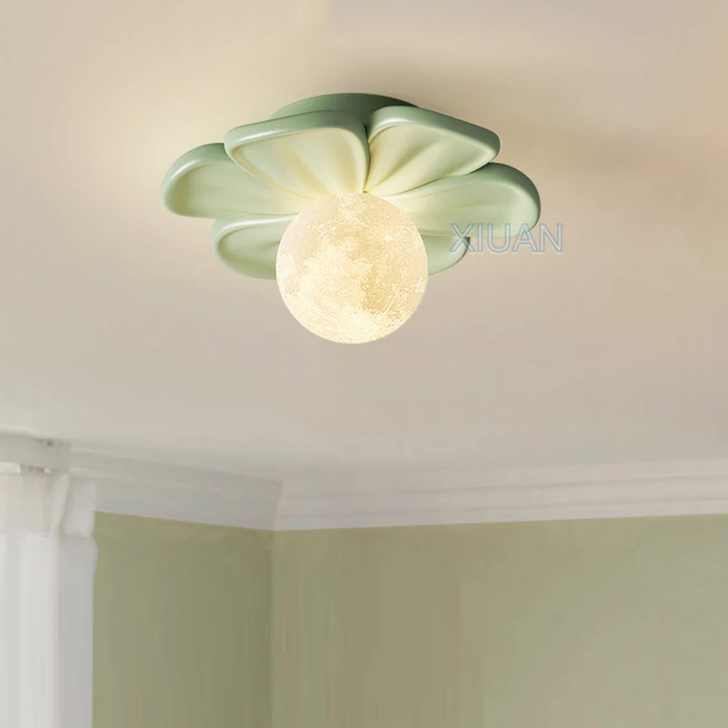 creme petalas verdes lampadas de teto corredor corredor varanda porch stair light 3d lua sconce resina flor interior lampadas decorativas 01