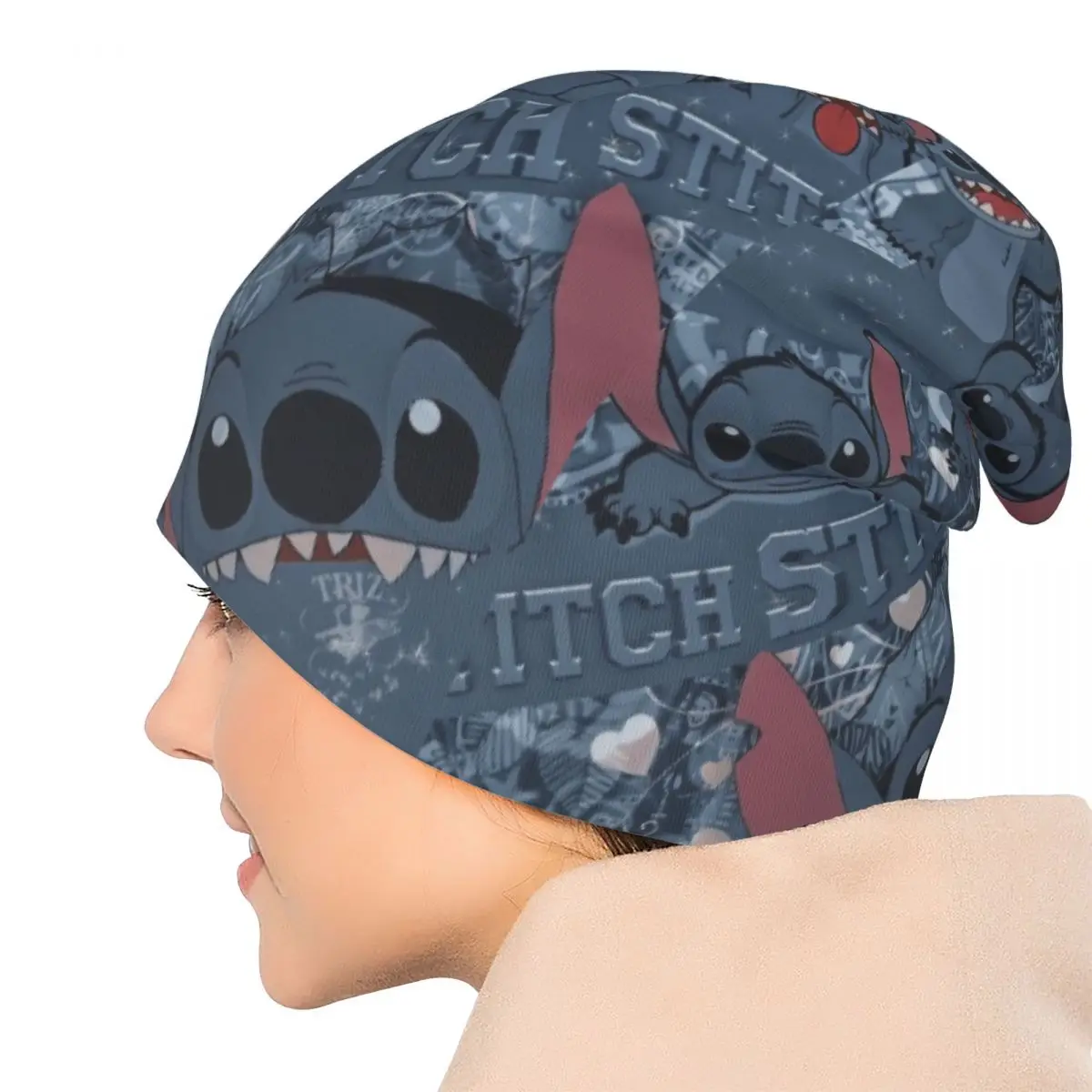 ليلو وستيتش الكرتون بونيه القبعات عارضة الشارع Skullies قبعة صغيرة للرجال النساء الربيع الحرارية قبعة مرنة #5