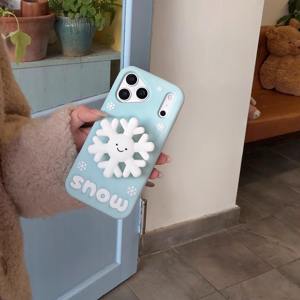 3D Schneeflocke Teleskop Halterung Telefon Fall Weiche Silikon Ständer Halter Abdeckung Für iPhone 17 16 Plus 16e 15 14 13 12 Pro Max – Detail 2
