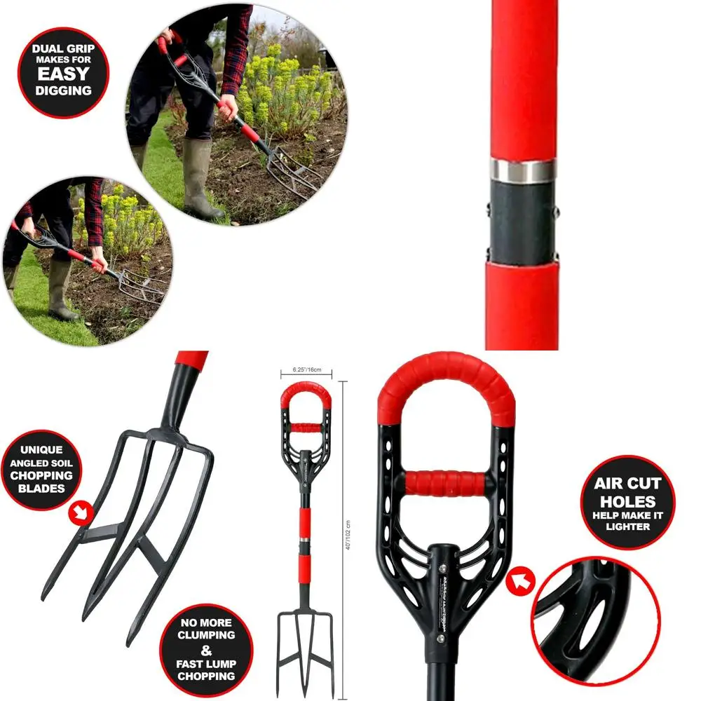 

Lightweight Fiberglass Garden Spading Fork with Dual Soft Grip and Soil Cutting Tines