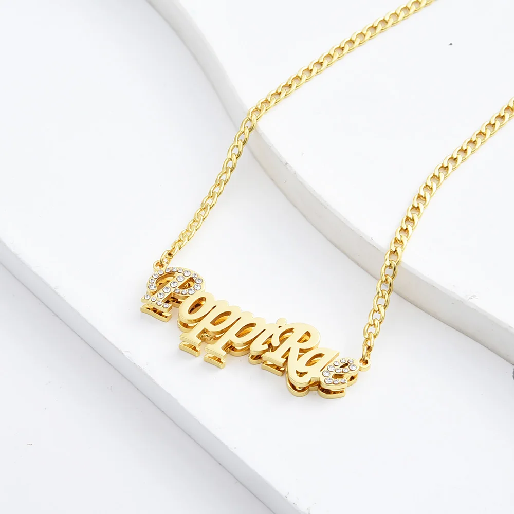 

DODOAI Custom Name Necklace with Stone Double Layered three-dimensional Becklace Necklace Cuban Chain Stainless Steel Jewelry