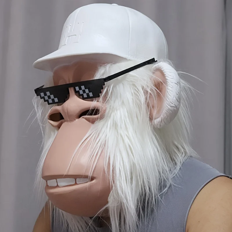 Realistische Latex-Gorilla-Maske, weiße Perücke, Vollgesichts-Halloween-Kostümzubehör für Partyfotografie und Themenveranstaltungen – Detail 2