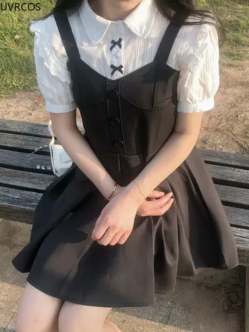 Kawaii Vit Lolita Spetsblus Dam Gotisk Preppy Stil Vintage Peter Pan Krage Kortärmad Skjorta Flicka Sommar Söt Topp Mujer 12 best sales vit lolitablus - №2