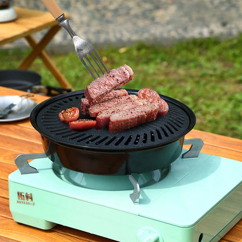 Nonstick Outdoor Tableware Bake Frying Dual-use BBQ Plate Outdoor Picnic Removable Portable Cooking Board Survival Aluminum Set