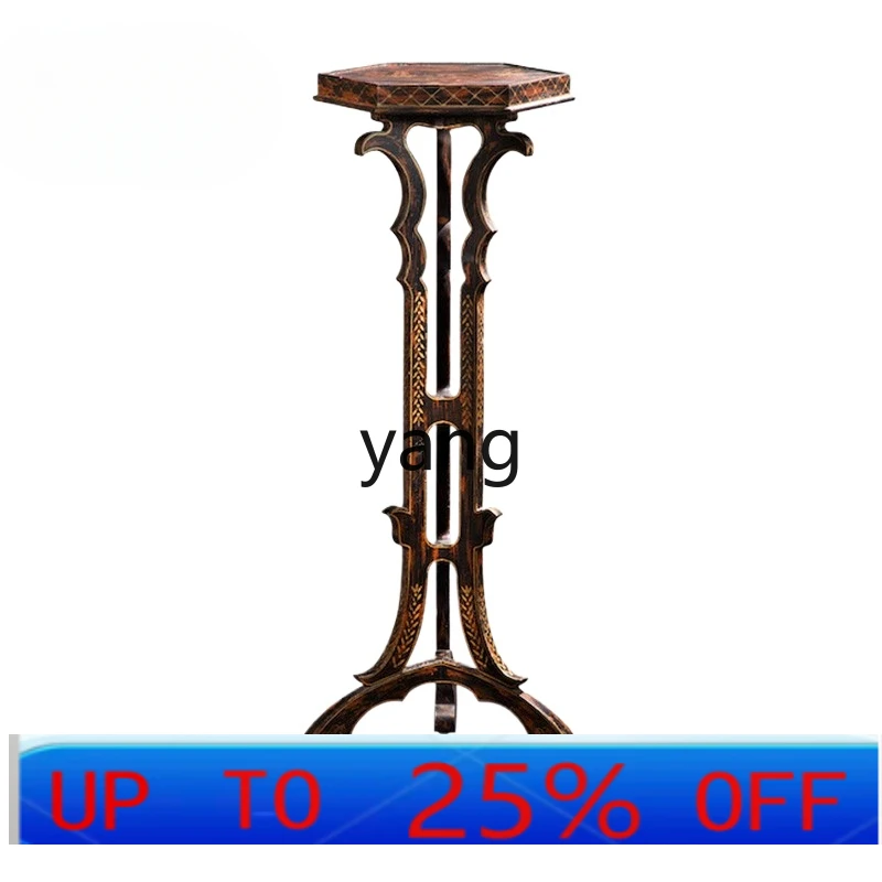 

LTT Chinese style elegant solid wood painting gold-red-brown tall flower table