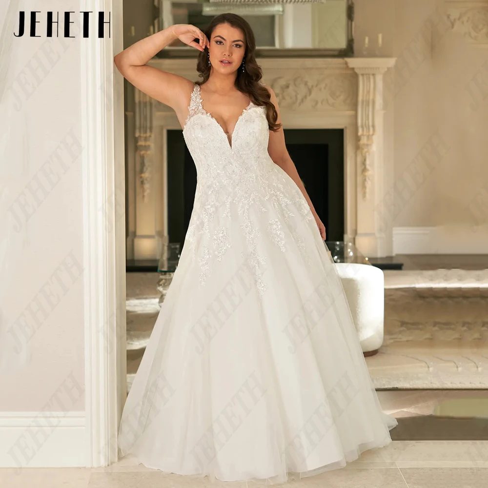 JEHETH Pastrol Wedding Dresses New 2023 Sleeveless Lace Up Back Bride Gowns Applique A-Line Tulle vestidos de novia Plus Size