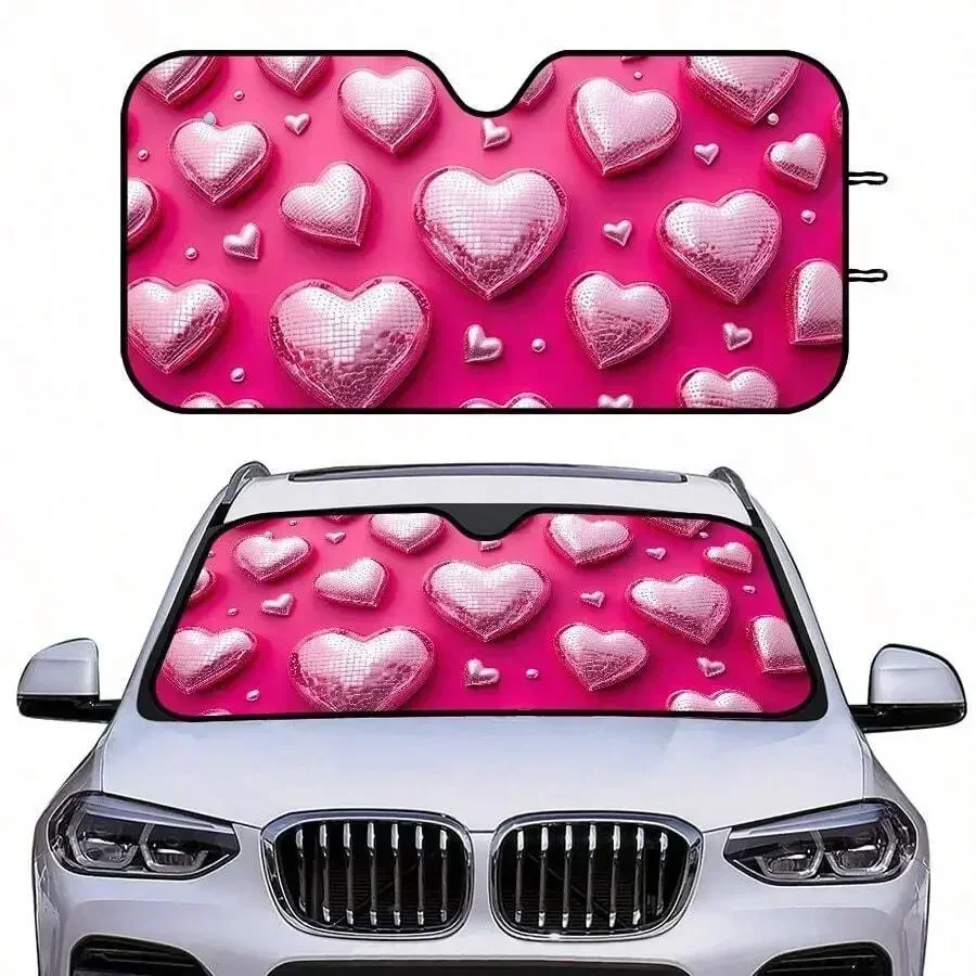 

Foldable Car Sunshade With Heart Pattern UV Protection For Front Windshield