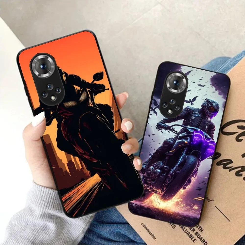 Motorcycle Rider Mobile Cell Phone Case for Honor 90 70 50 20 7S X9 X8 X7 Magic 4 3 Pro Black Soft Phone Cover Funda