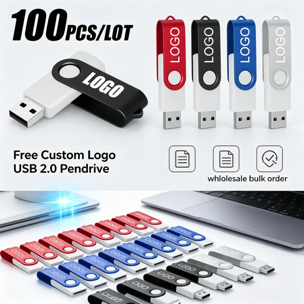 100pcs Wholesale Usb Flash Drive 64GB 32GB 16GB 8GB 4GB Portable USB2.0 Memory Stick Free Custom Logo Pendrive Wedding Gifts